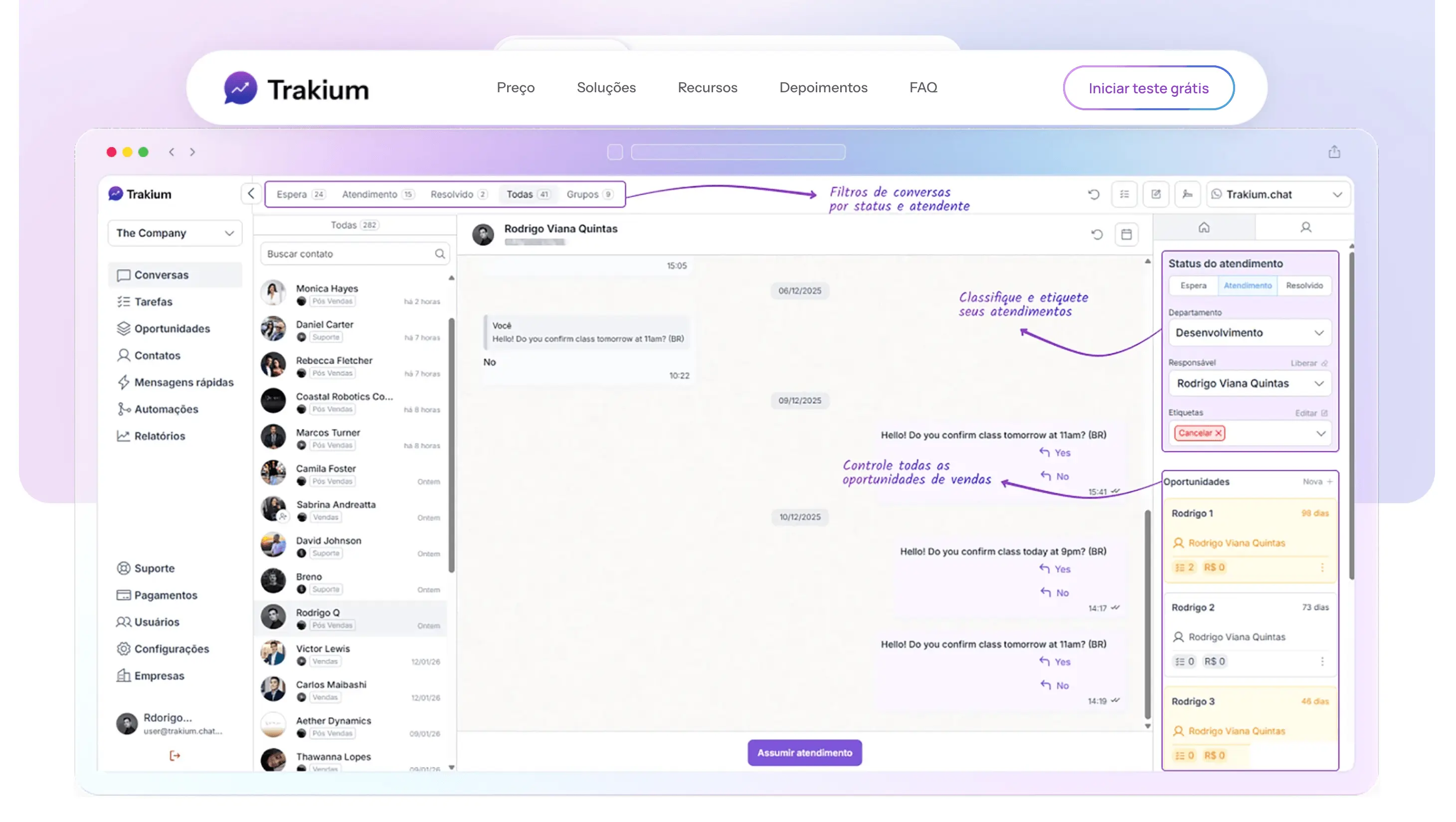 Trakium CRM - Plataforma de gestão de relacionamento com WhatsApp